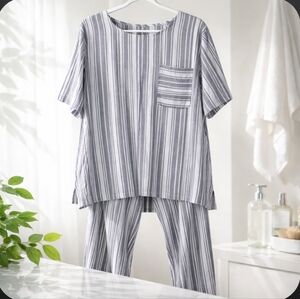 Liz Clairborne Linen Cotton Striped Top Pants Set Wimens Sx Xxl Like New